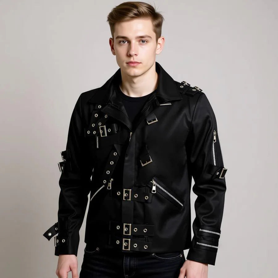 Michael Jackson Cosplay Costume BAD MJ Punk Jacket Black Slim BAD Jacket Costume Clothing for Man Adore Stars Impersonator