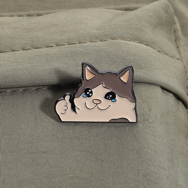 Thumb Up Crying Cat Enamel Pin Kawaii Humorous Animal Brooch Lapel Backpack Badge Funny Jewelry Gifts For Cat Lovers Friends