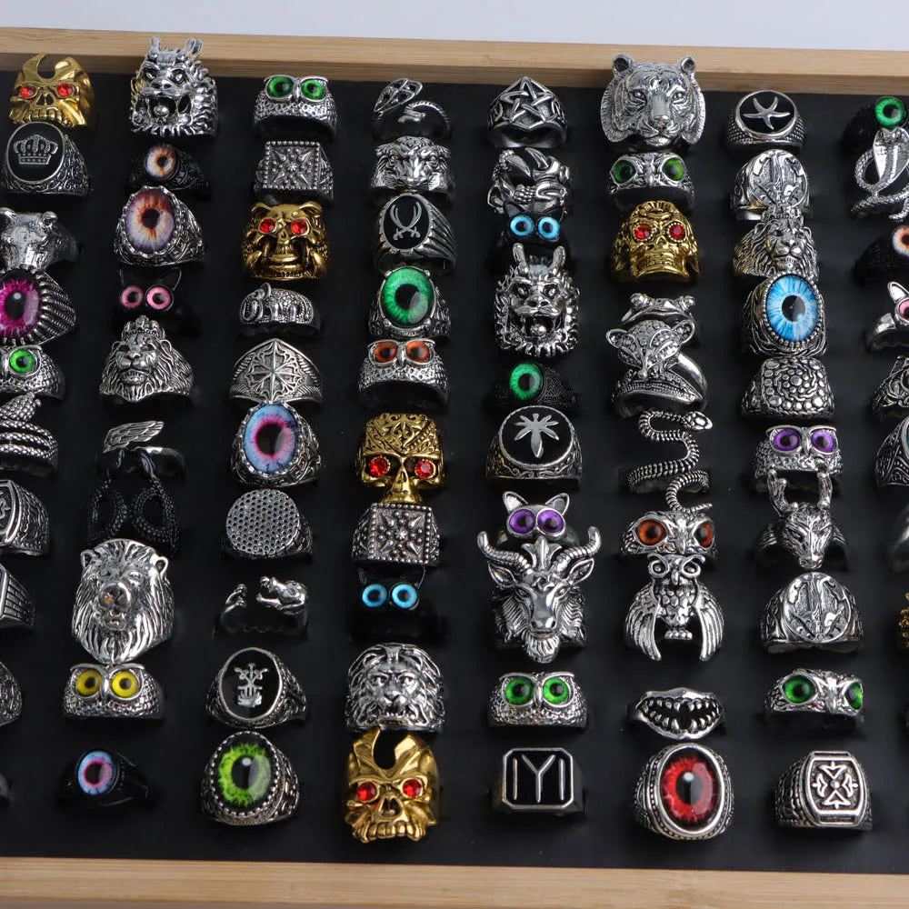 10/20/30/50Pcs/Lot Fashion Retro Punk Classic Skull Owl Rings for Men Women Hip Hop Jewelry Accessories Party Gifts Mix Style