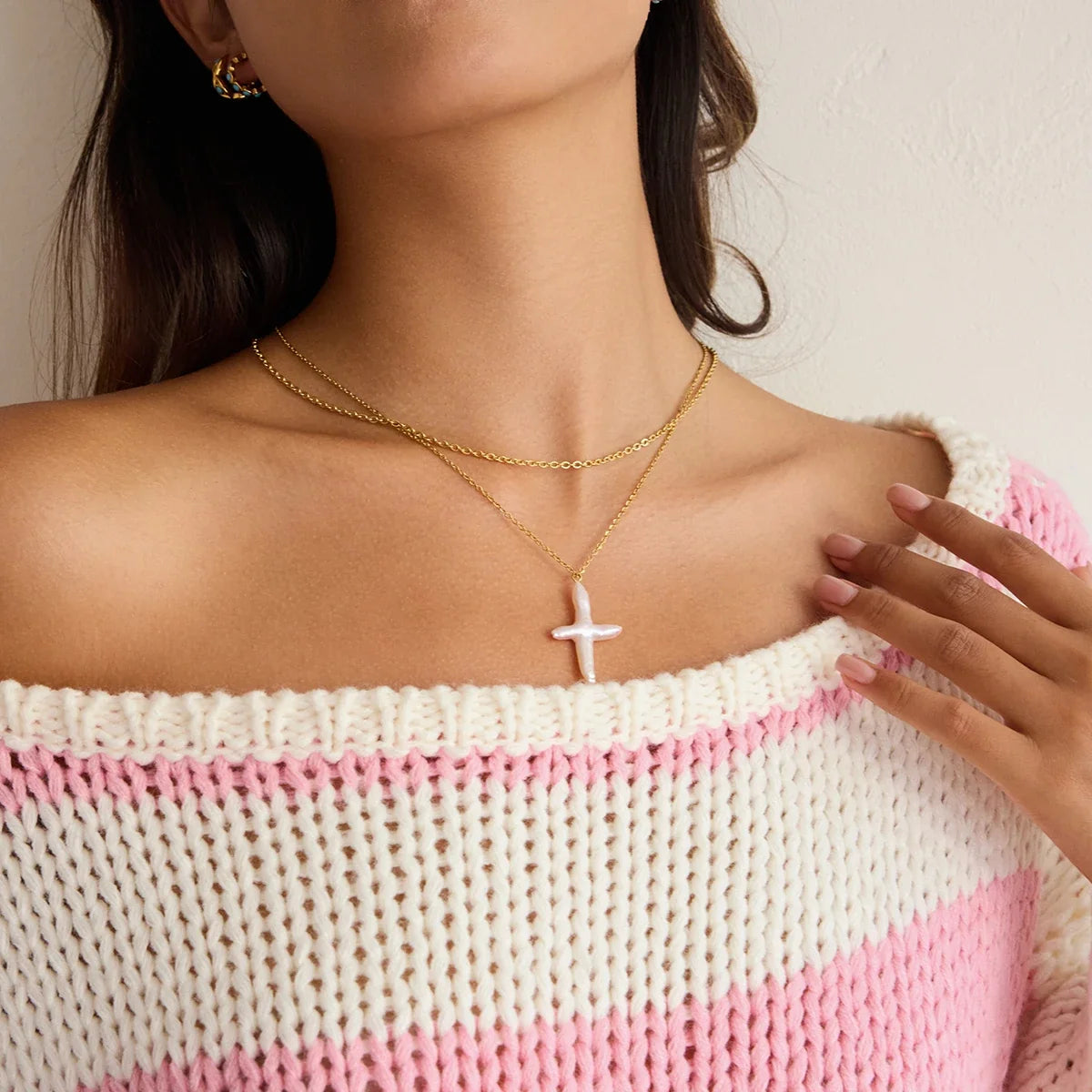 Zora Y2K Trendy 18K Gold Color Plated Sun Cross Fish Moon Pendant Multi Layer Necklace Waterproof Stainless Steel Women Jewelry