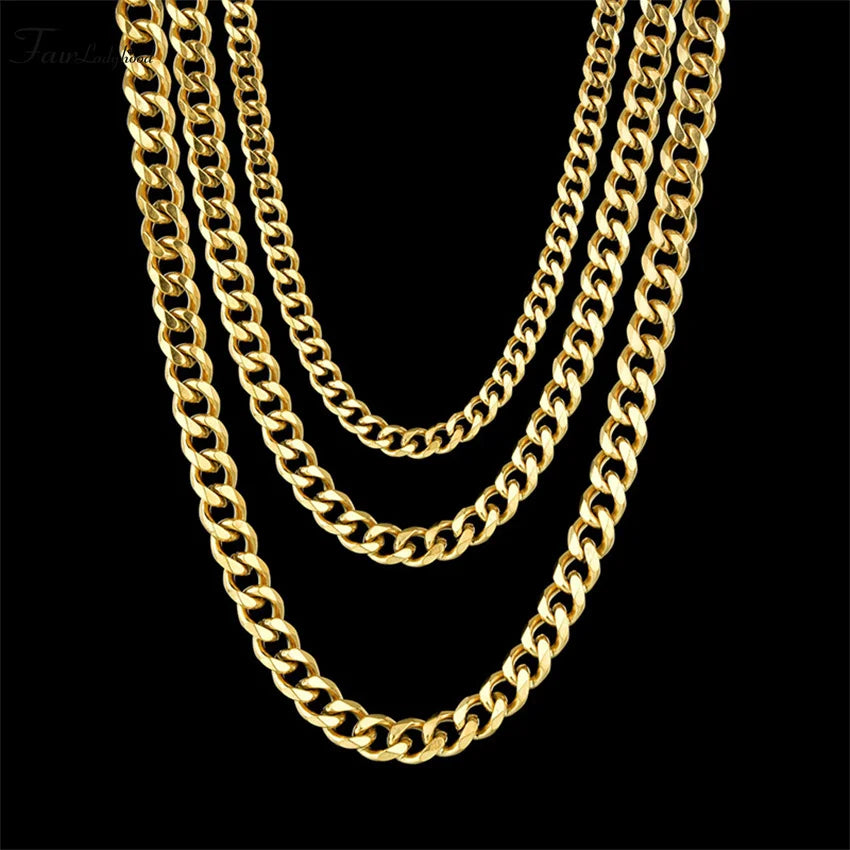 1 piece Size 3.6mm-9mm Men's Necklace Stainless Steel Cuban Link Chain Bracelet Necklace Steel Color Male Jewelry