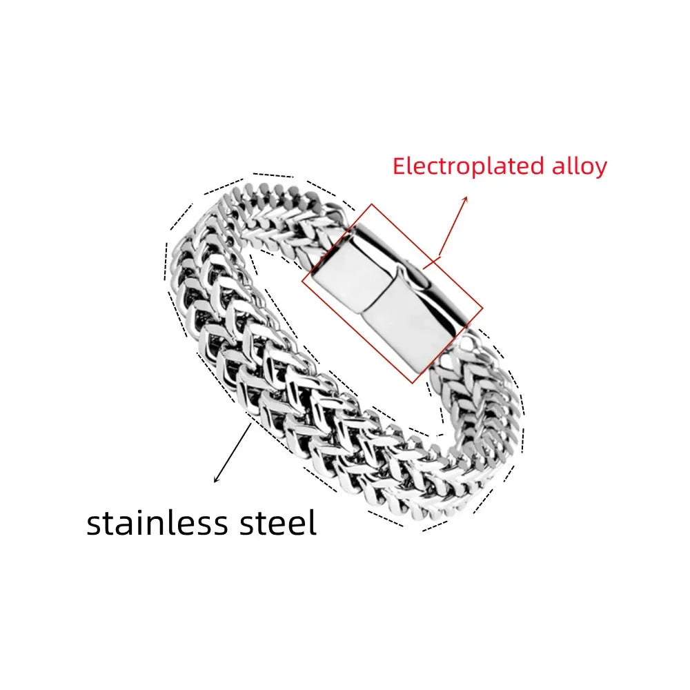 1pcs Men's Stainless Steel Braided Chain Bracelet, Punk Rock Wristband, Magnetic Clasp, Fashion Jewelry Gift for Him