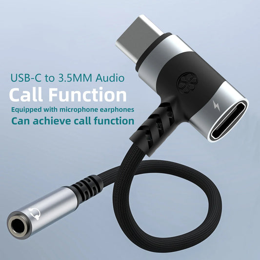 2-In-1 USB-C To 3.5mm Audio Adapter 100W PD Fast Charging Aux Mic Jack For Smartphone Tablet