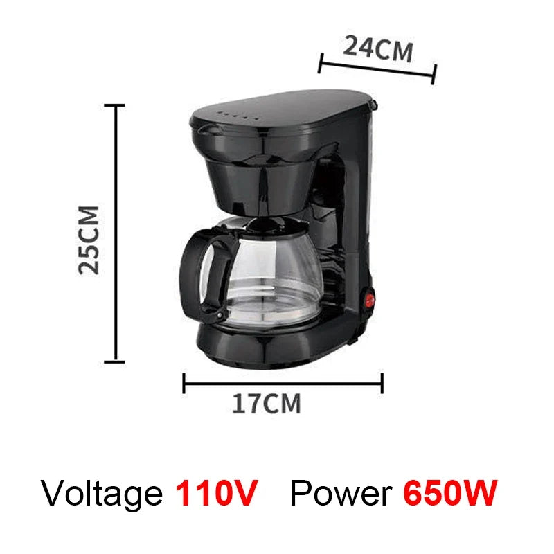 110V Automatic Electric Espresso Coffee Maker Cafe Drip American Latte Coffee Brewing Machine Household Mini Glass Boiler Teapot