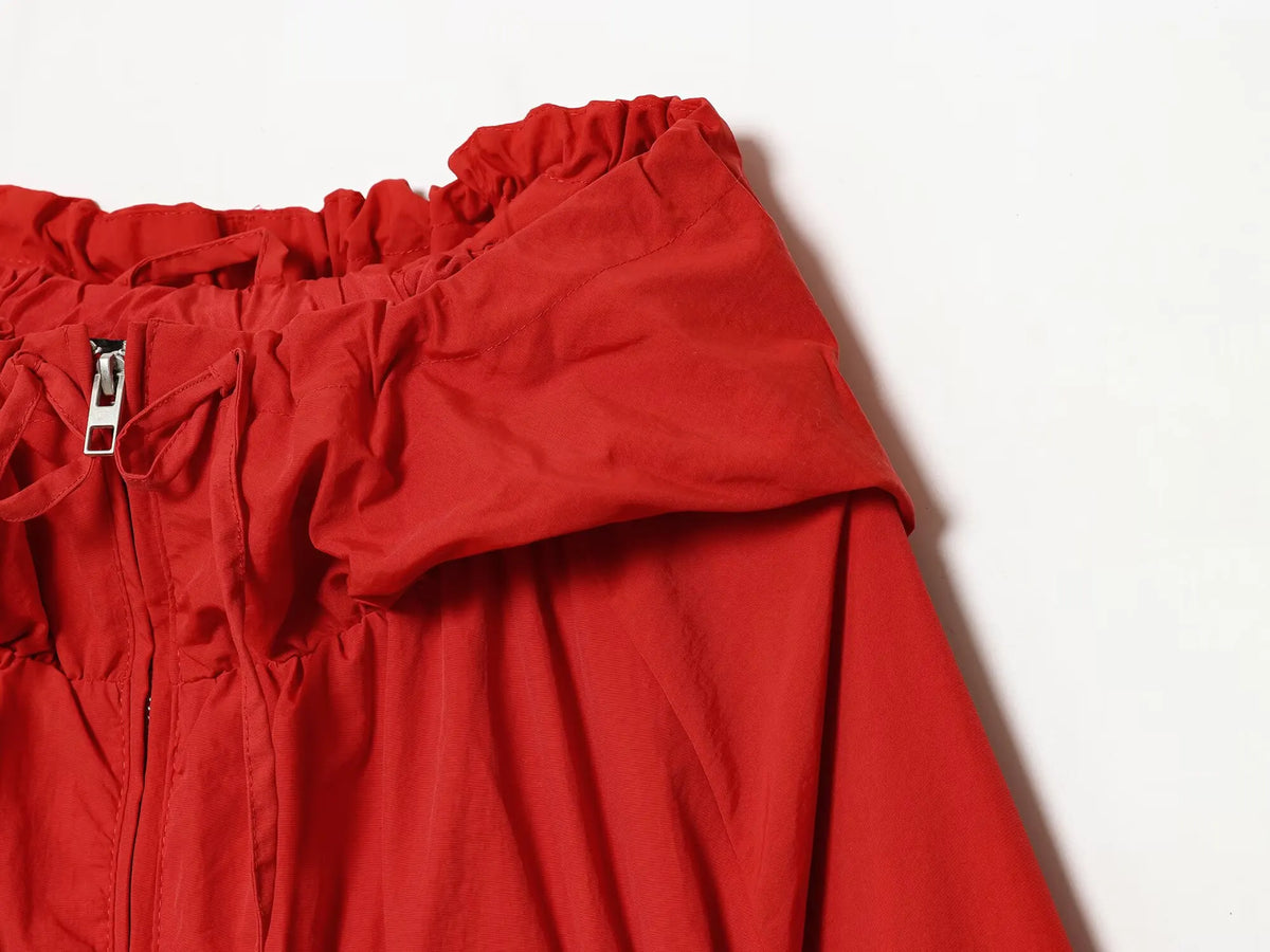 Nlzgmsj 2026 Spring Casual Hoodie Red Jackets Women Long Sleeve Zipper Short Coats Fashion Y2K Girl Outwears