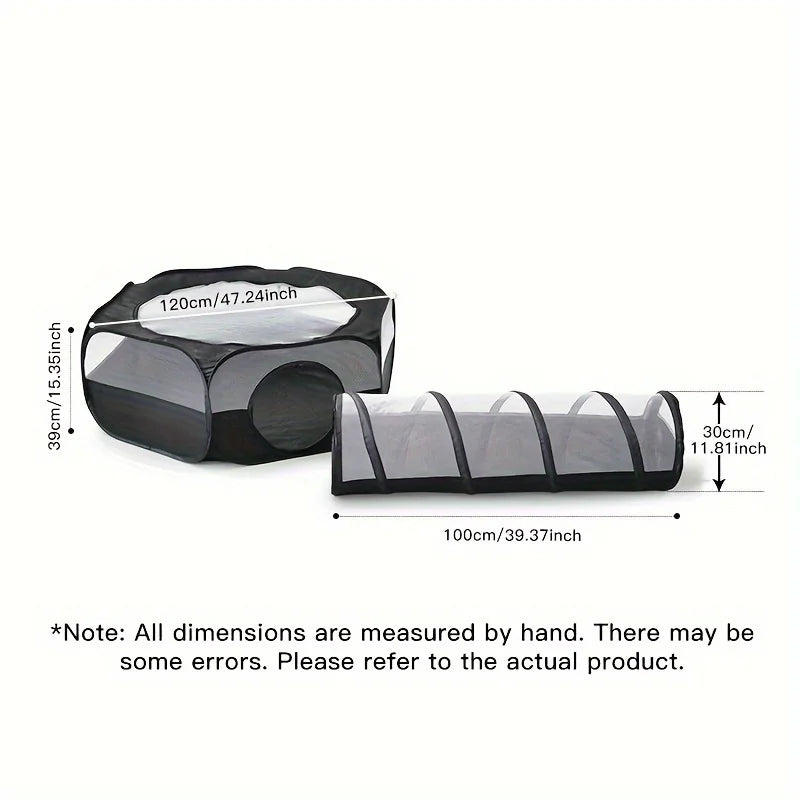 2-Piece Cat Tunnel & Play Mat Set - Foldable, Interactive Pet Toy ForCats And Dogs - Durable Polyester