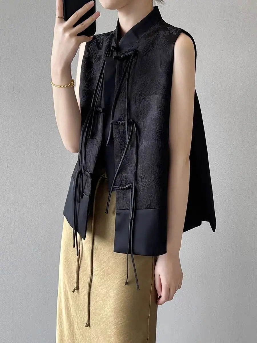 2026 spring new chinese new style plate buckle waistcoat jacket jacquard stand collar sleeveless retro women cheongsam waistcoat
