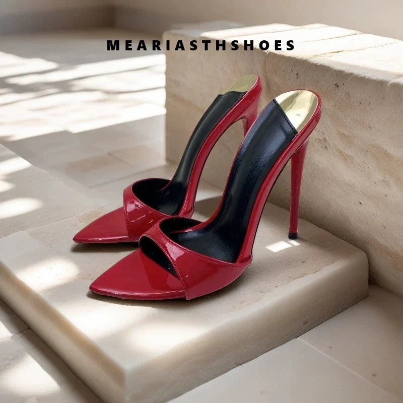 12/10cm pointed Open Toe High Heel Shoes Woman Summer OutsideSlipper Party Stiletto Luxury Designer Patent Leather Women Sandals