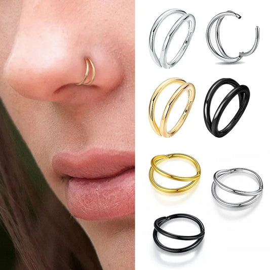 Double Septum Rings Nose Rings Hoops Cartilage Hoop Earring Piercing Nose Open Stacked Hoop Nose Rings 16G 18G 20G 6/8/10mm