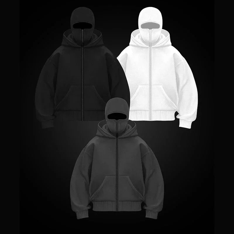 Men and Women Balaclava Y2K Gothic Harajuku Spring Autumn Winter New Item Double Hooded Sweatshirt Men Hooded Mask Zipper Jacket