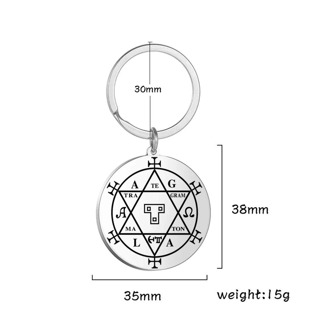 Dawapara Protection Secret Seal of Solomon Pendant Keychain Witchcraft Hexagram Wealth Fortune Amulet Stainless Steel Jewelry