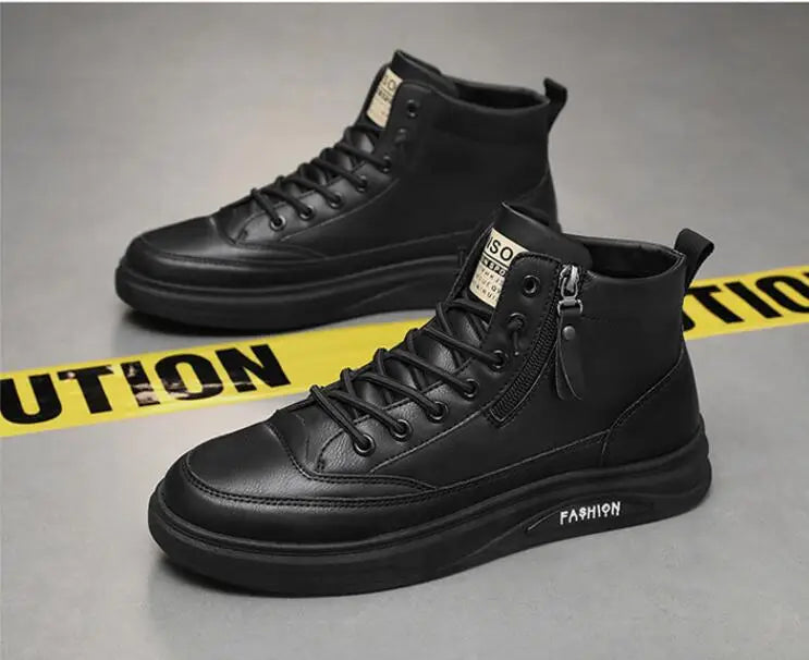 Men Boots Autumn High Top Leather Casual Shoes Fashion Cotton Shoes Flat Ankle Boots Business Outdoor Shoes Man Sneakers New