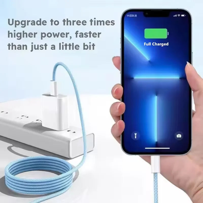 1m 2mPD Braided 35W Fast Charge Cable For iPhone 13 14 Pro Max 11 12 mini X XR XS Max 7 8 Plus Quick Charging USB-C Data Cables