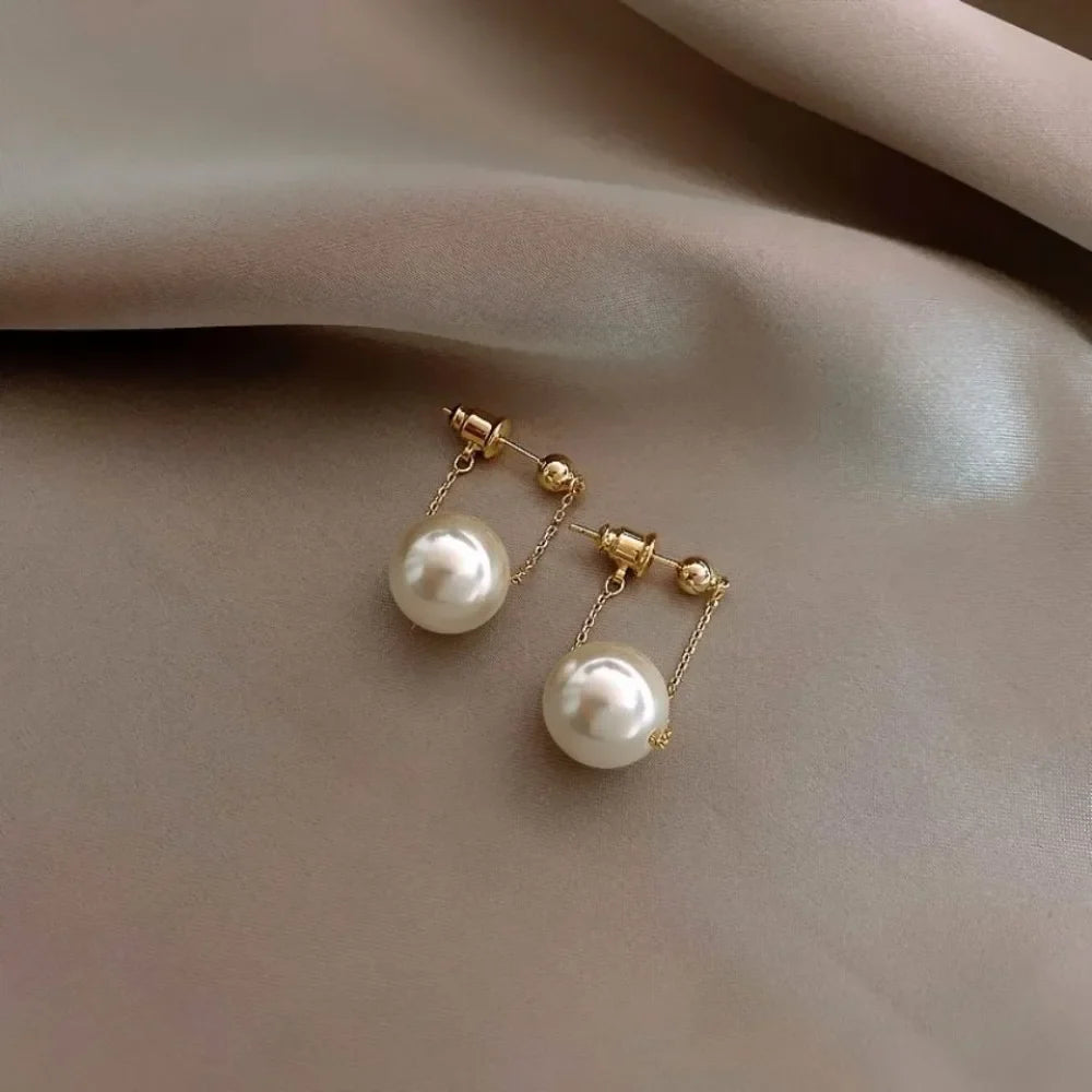 Exquisite Fashion Gold Color Stainless Steel Pearl Drop Dangle Earrings for Women Charm Party Korea Earring Jewelry Colorfast
