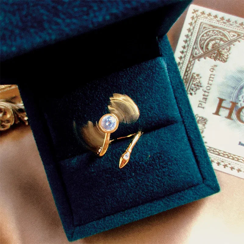 925 Sterling Silver  HP Cosplay Hary Potters Gold Snitch Ball Adjustable Rotatable Ring  Jewelry Props Women Men Couple Gifts
