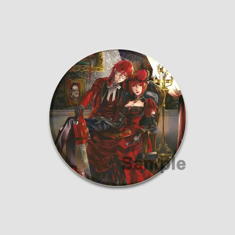 58MM Cartoon Comics Black Butler Creative DIY Badge Tinplate Plastic Pins Button Brooches for Backpack Accessories Jewelry Gifts