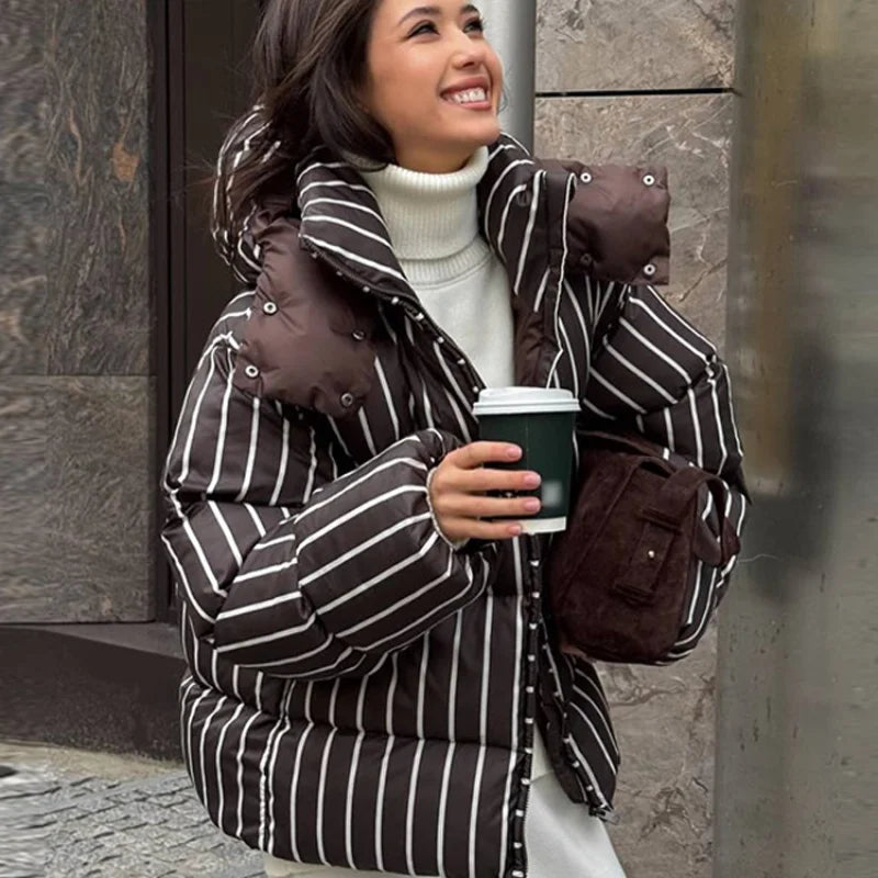 Chic Leopard Hooded Puffer Coat Set Women Quilted Full Sleeve Zip Jacket Wide Leg Pants 2026 New Lady Winter Thicken Warm Outfit