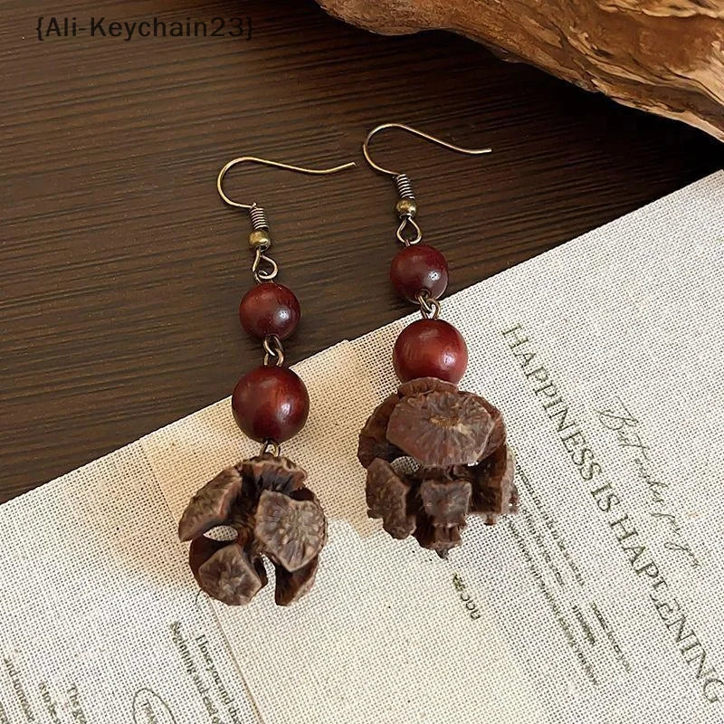 1Pair Vintage Wooden Plant Earring For Women Creative Natural Plant Dried Fruits Drop Earrings Ethnic Jewelry