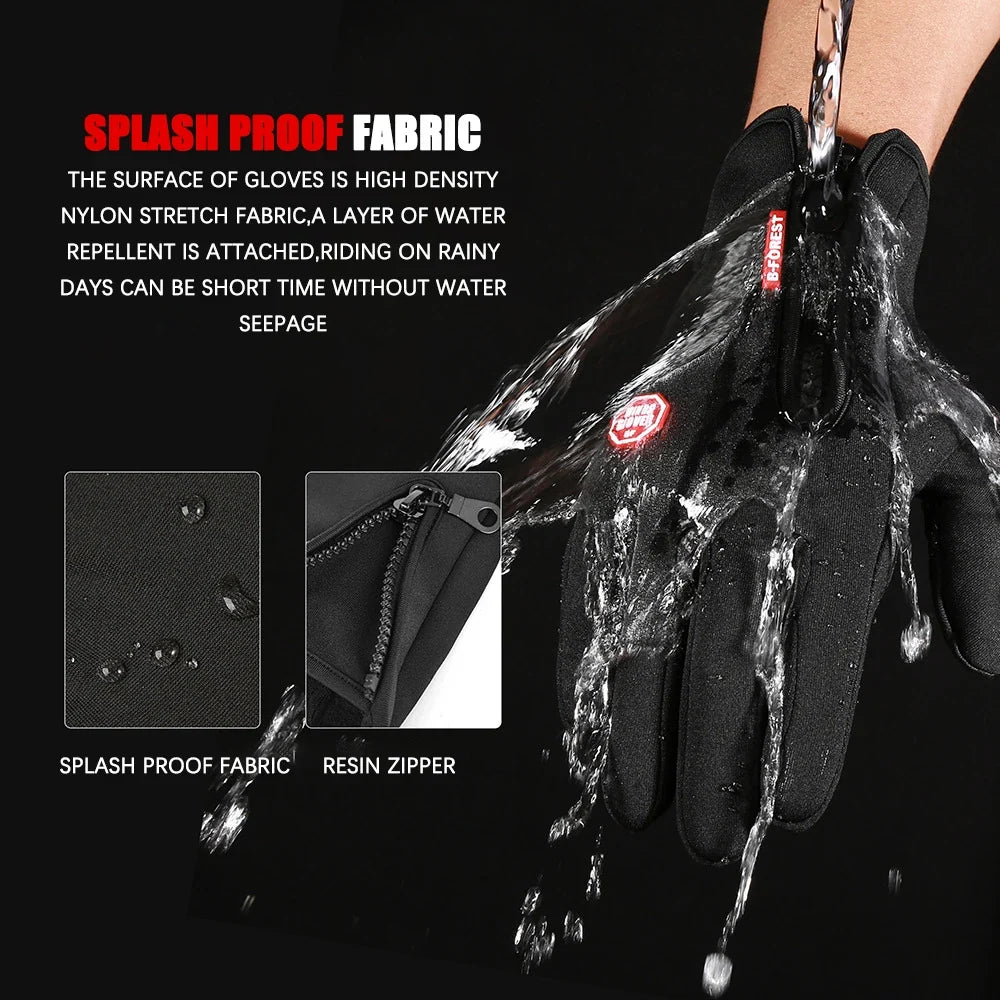 Winter Cycling Gloves Men Women Motorcycle Fleece Sport Zipper Autumn Touch Screen Warm Water-Repellent Windproof Non-slip Glove