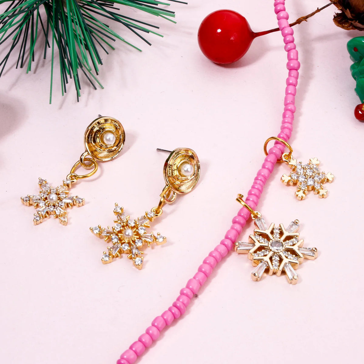 1 Piece Brass Christmas Charms 18K Gold Plated Christmas Snowflake Clear Cubic Zirconia Pendants For DIY Jewelry Making Findings