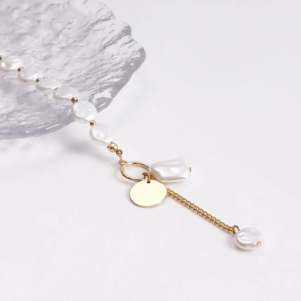 Kpop Imitation Pearl Beaded Pendant Necklace Moon Metal Link Splicing Choker for Women Ladies Jewelry Wedding