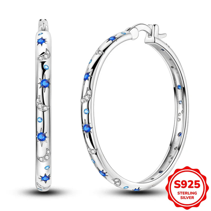 Original 925 Sterling Silver Blue Zirconium Butterfly Earrings Colored Hoop Earring Women Female Party Fine Earring Jewelry Gift
