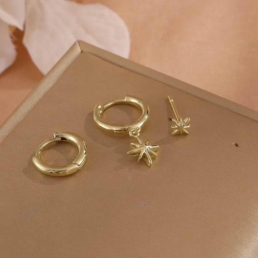 ZAKOL 3 Piece Fashion Round Star Drop Earrings Set for Women Gold Color Dangle Earring Punk Unisex Rock Jewelry