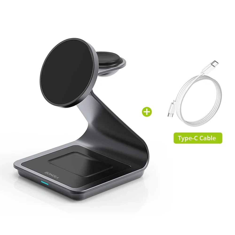 Bonola Magnetic 3 in 1 Wireless Charger for iPhone 17/16/15/13/14/12 30W Wireless Charging Station for Apple Watch/AirPods Pro
