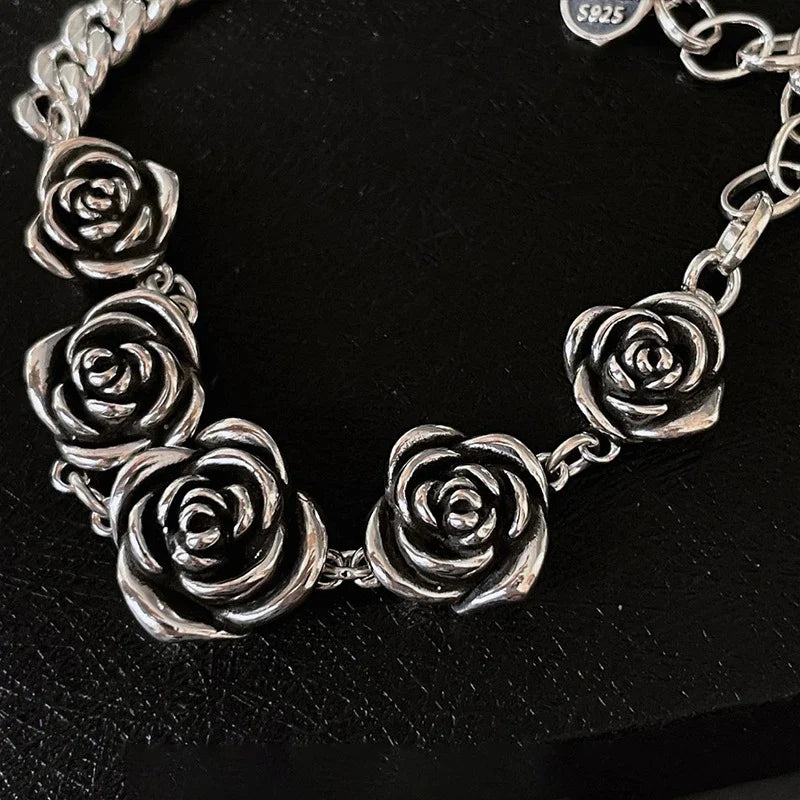 FOXANRY Vintage Punk Rose Flower Chain Bracelet Charm Women Girl New Fashion Creative Geometric Handmade Party Jewelry Gifts