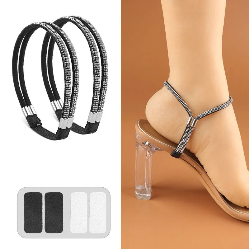 Rhinestone High Heels Shoes Band Anti-loose for Women Shoelaces Anti-drop Elastic Fixed Heel Laces shoe accessories