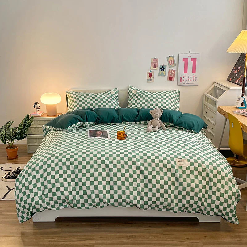 Checkerboard Bedding Comforter Set with Pillowcase bed sheet Single Full Size Bed Linen Duvet Cover Set Queen/King Double Single