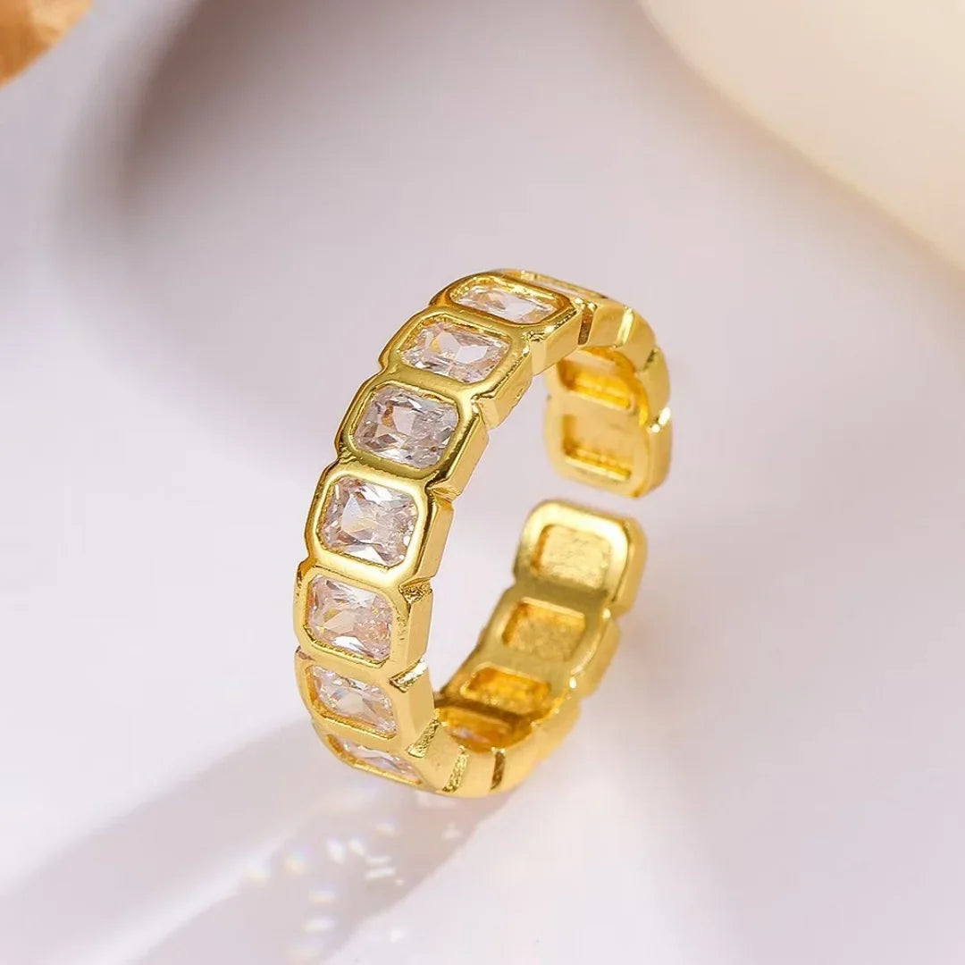 White Square Zirconia Splicing Open Ring, Women's Simple Adjustable New Wedding Aesthetic Jewelry Ring.
