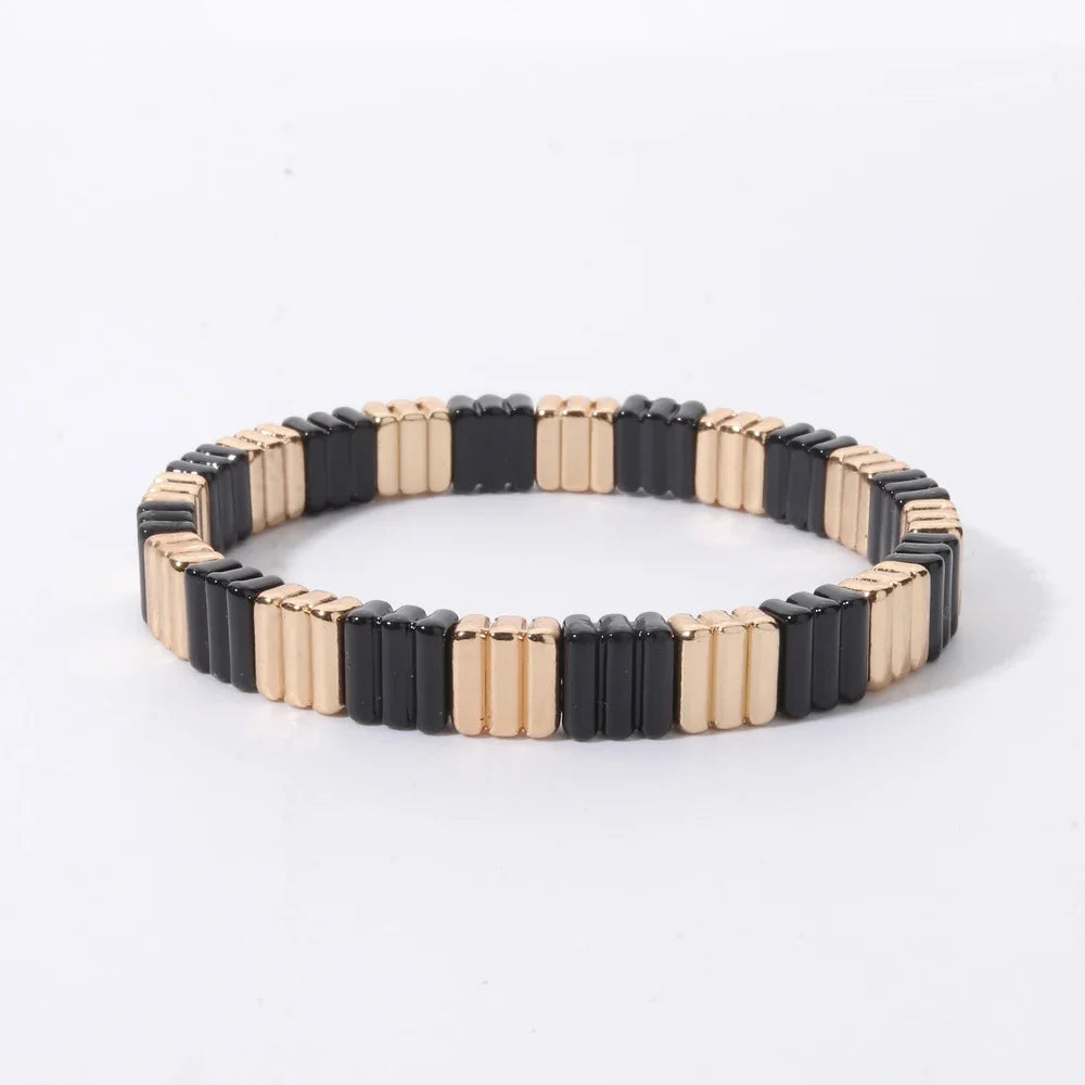 2026 New Black Gold Color Beaded Bangle for Women and Men Handmade Elastic hand Wrist Bracelets