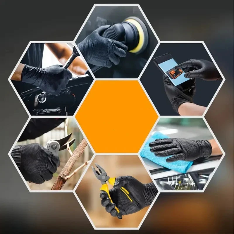 Industrial Black Nitrile Gloves 8mil Heavy Duty Disposable Gloves with Diamond Textured Latex Free Mechanic Tattoo Auto Gloves