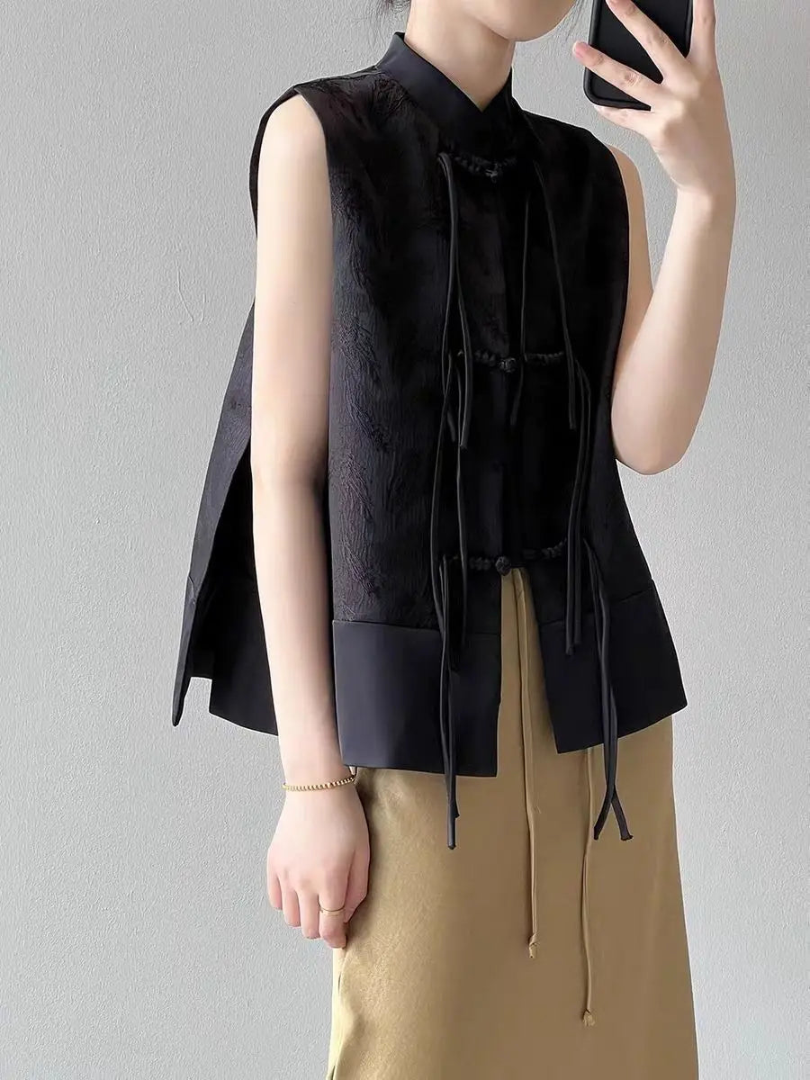 2026 spring new chinese new style plate buckle waistcoat jacket jacquard stand collar sleeveless retro women cheongsam waistcoat