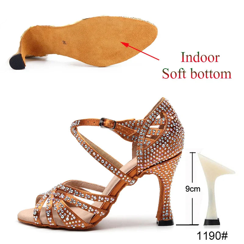 Latin Dance Shoes Ladies Salsa Tango Sneakers Training Dance Shoes High Heel Sandals Summer Square Dance Shoes Bronze Black