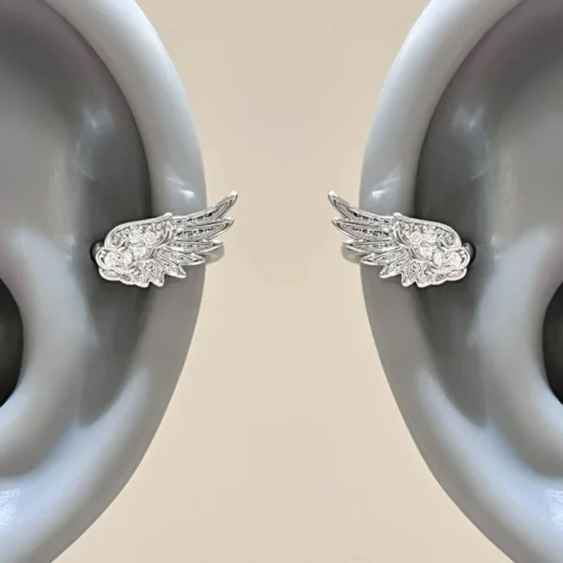 Fashion Zircon Wing Stud Earrings for Women Luxury Shiny Crystal Creative Angel Wings Cross Silver Color Ear Studs Jewelry Gifts