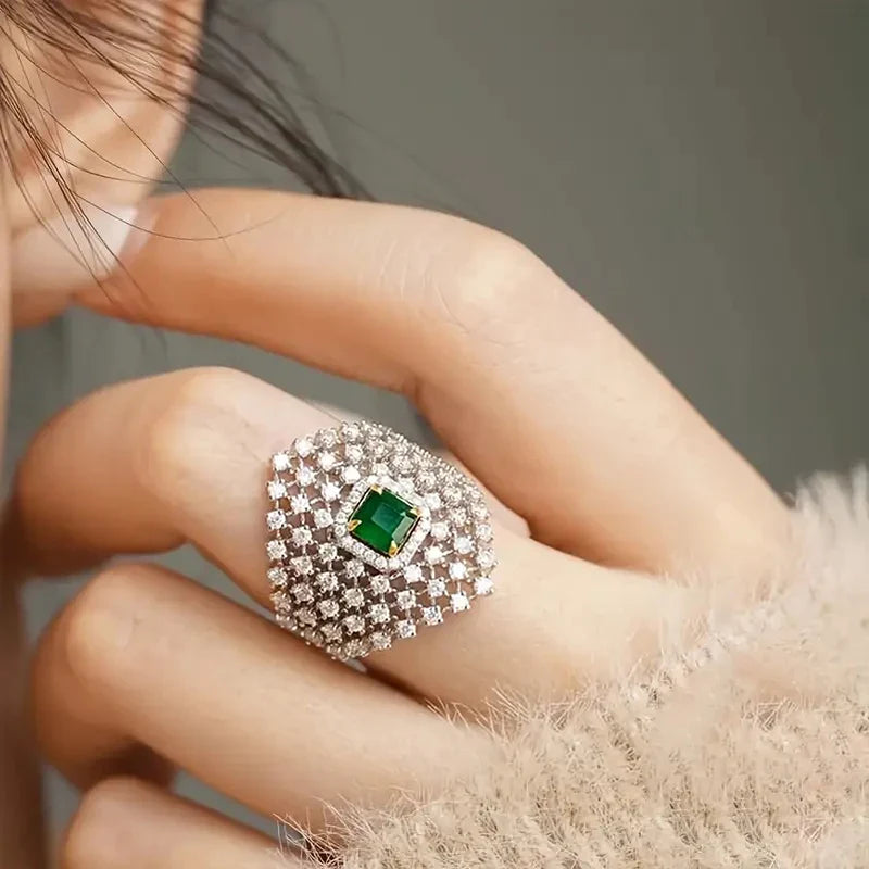 Huitan Luxury Hollow Rings with Dazzling CZ Graceful Gentle Finger Accessories for Women Creative Noble Chic Engagement Jewelry
