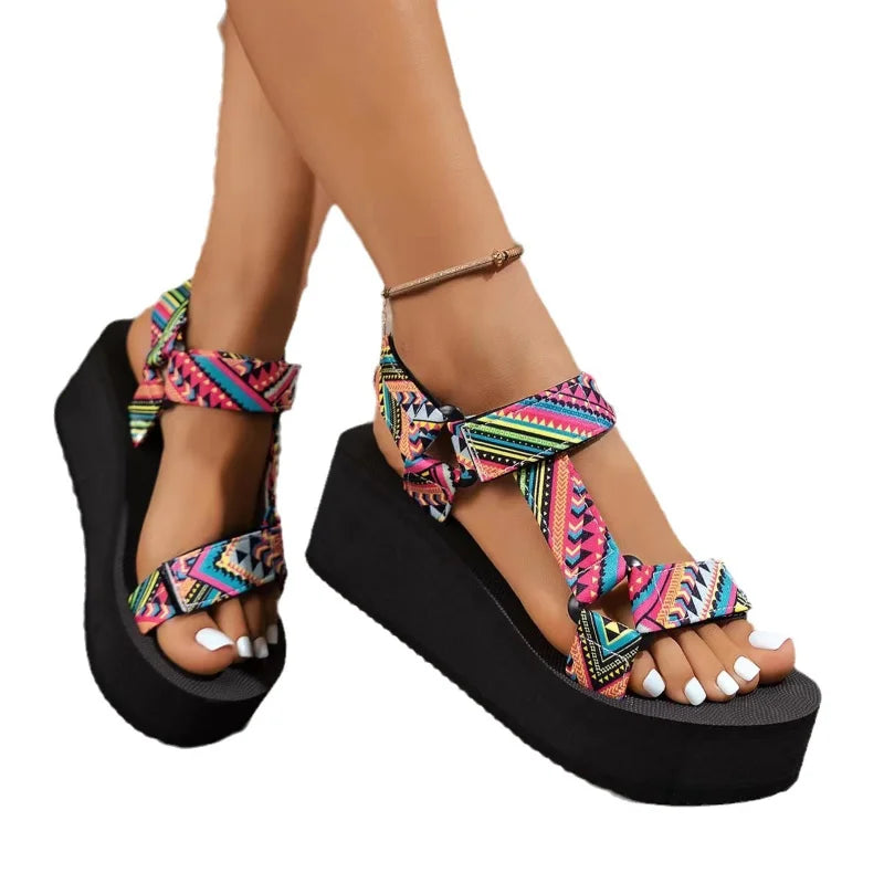 Ladies new summer thick soled shoes Women comfort cloth Sandals Beach Set Foot Sandals exposed toe Light Casual Slippers Zapatos