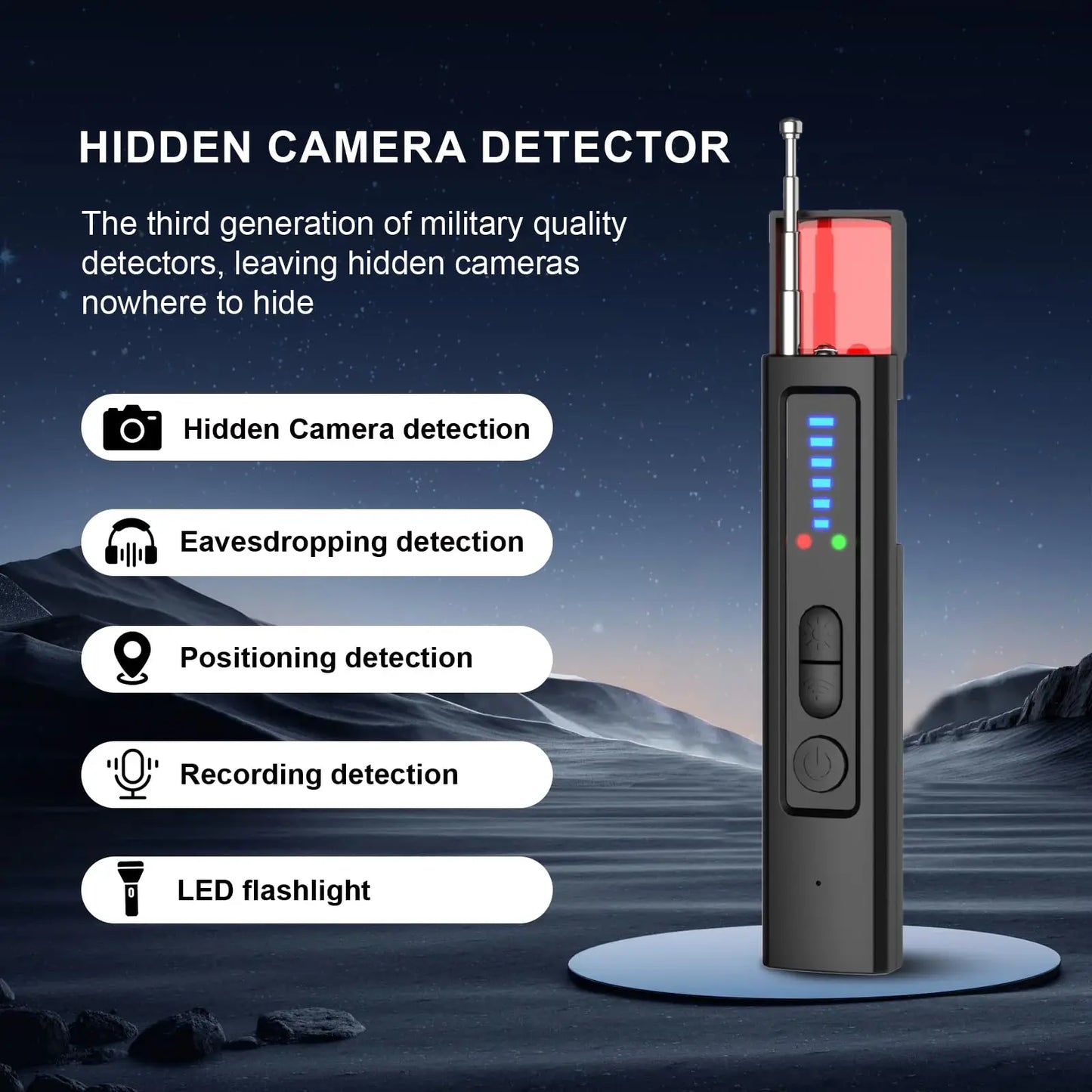 6-in-1 Anti-Spy Hidden Camera Detector GPS Tracker Finder RF Signal Eavesdropping Device Scanner for Hotel Travel Privacy
