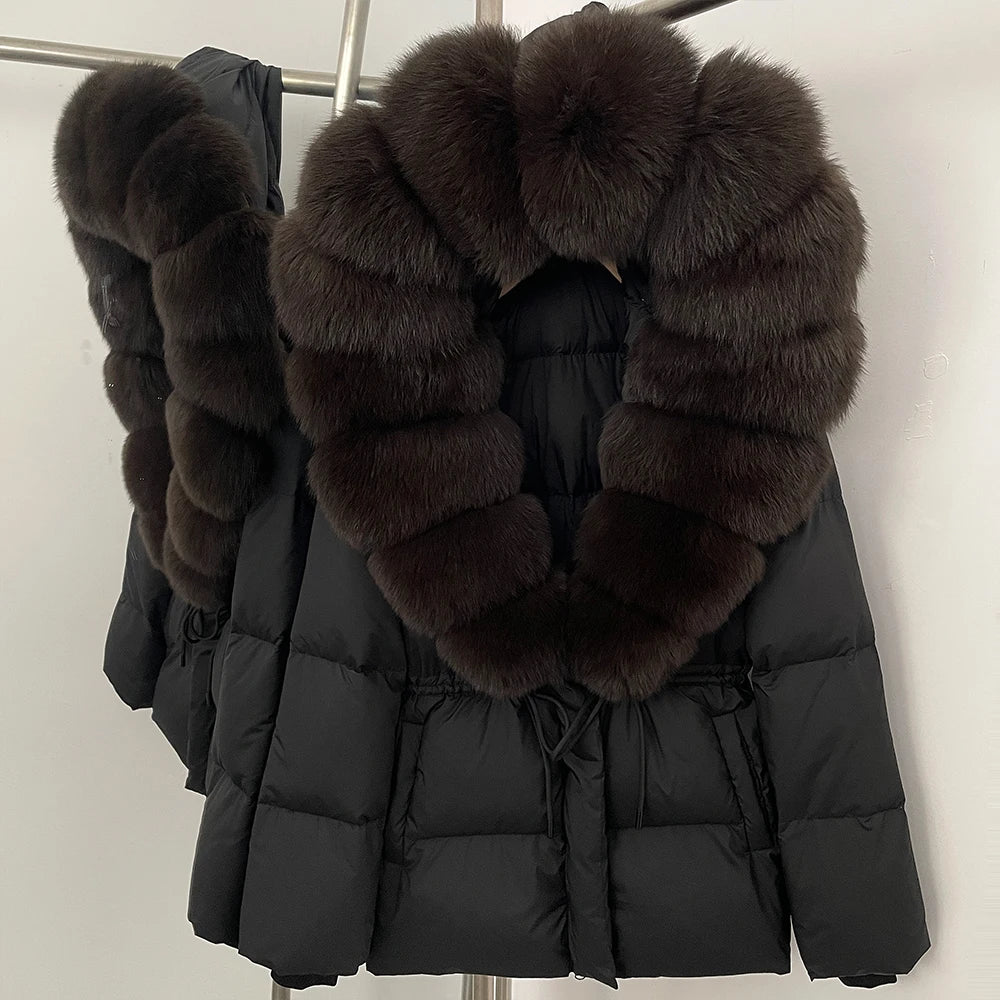 Reality Fur Jacket Real Fur Collar Duck Down Coat Female Winter Hooded Warm Fox Fur Coat Women Natural Raccoon Fur Puffer Jacket