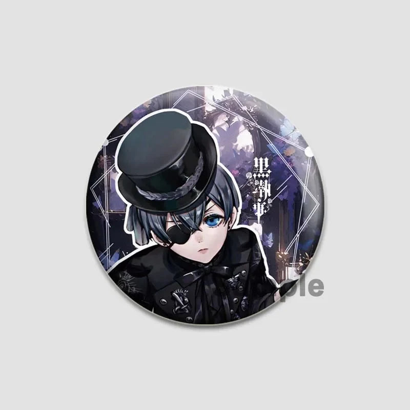 58MM Cartoon Comics Black Butler Creative DIY Badge Tinplate Plastic Pins Button Brooches for Backpack Accessories Jewelry Gifts