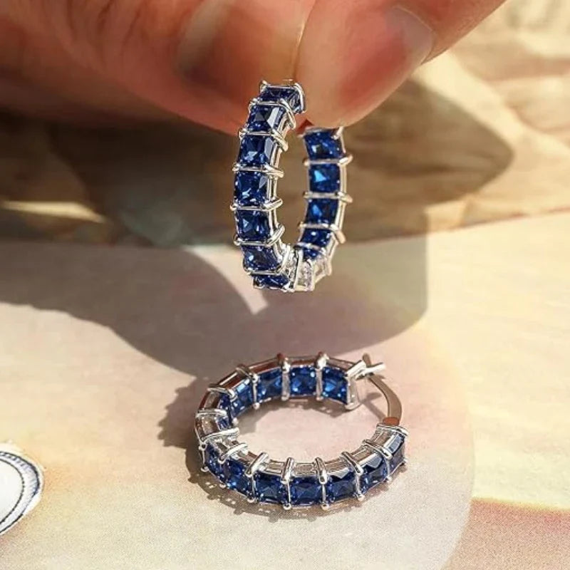 Huitan Princess Square Cubic Zirconia Hoop Earrings Luxury Trendy Ear Circle Earrings for Women Fashion Versatile Female Jewelry
