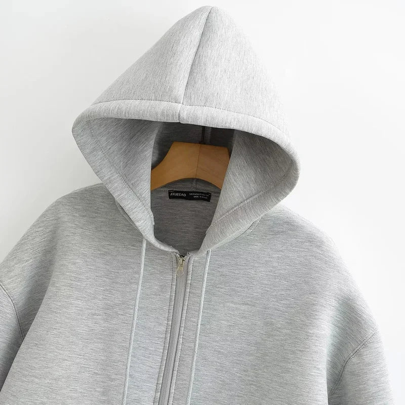 HXAO Hoodie Woman Outerwears Long Sleeve Demi-Season Women Jacket Coat Casual Sweatshirt With Zipper Grey Black Jacket Coats