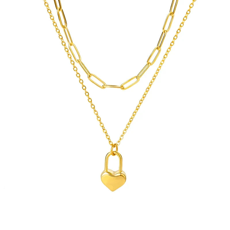Heart Necklaces For Women Stainless Steel Gold Plated Chain Zircon Heart Pendant Choker Necklace Wedding Boho Jewelry Gift Femme