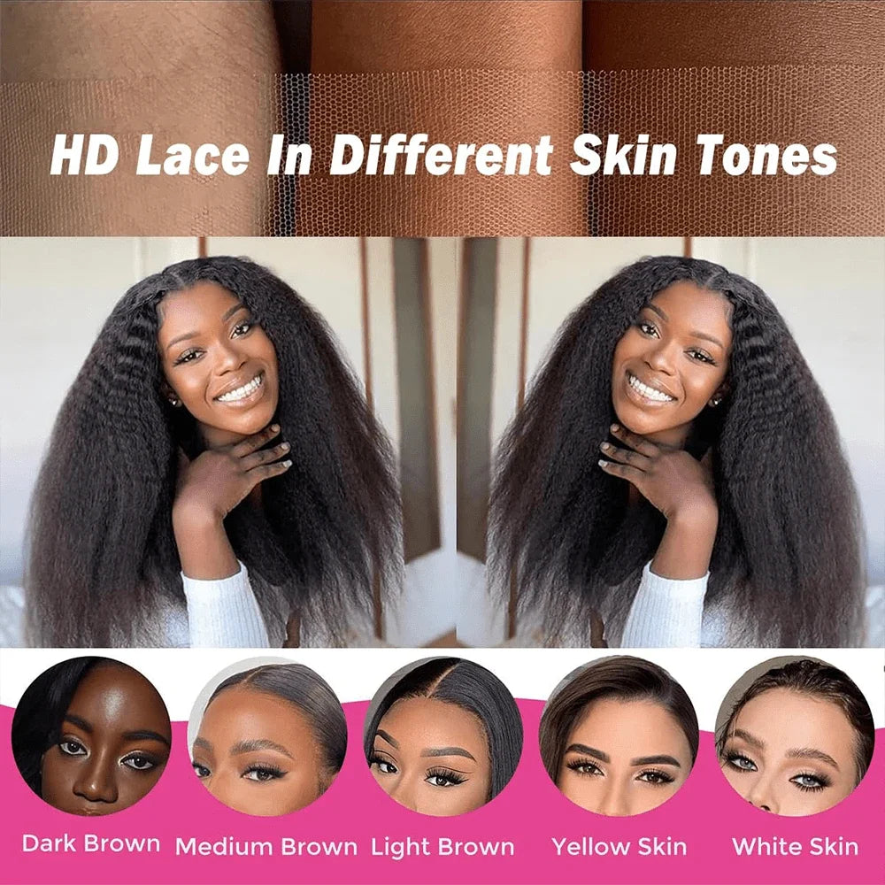 Kinky Straight Human Hair Wigs13x4 Glueless Wig 5x5 HD Lace Front Human Hair Wigs Yaki Straight Frontal Lace Wig for Black Women Ready to Go