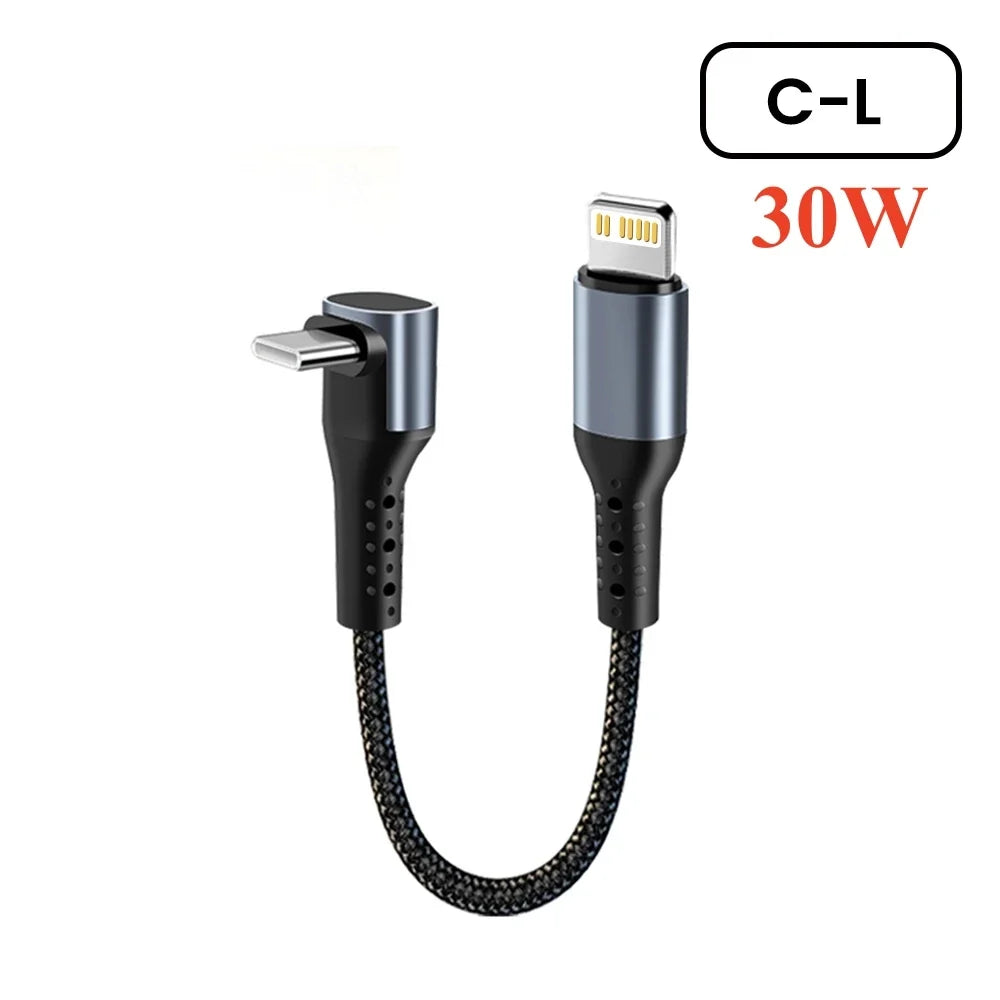 Crouch 90 Degree Short Cable USB Type C To Type C 6A 66W Fast Charge 25CM 50CM Power Bank USB C Cable For iphone Huawei Xiaomi
