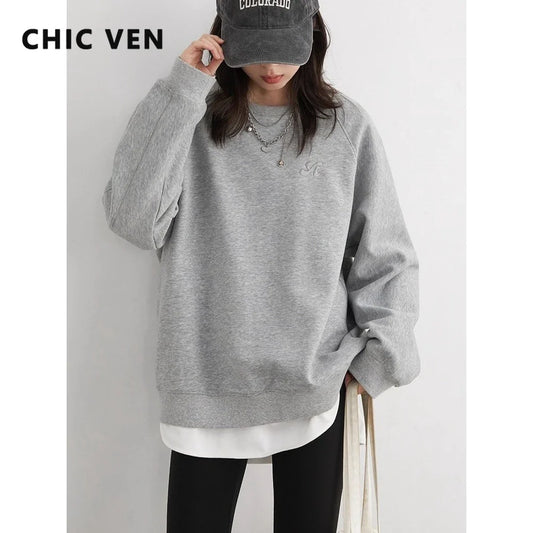 CHIC VEN Women Sweatshirts Loose Casual New O Neck Raglan Sleeves Long Sleeved Female Tops Pullover Spring Autumn 2025