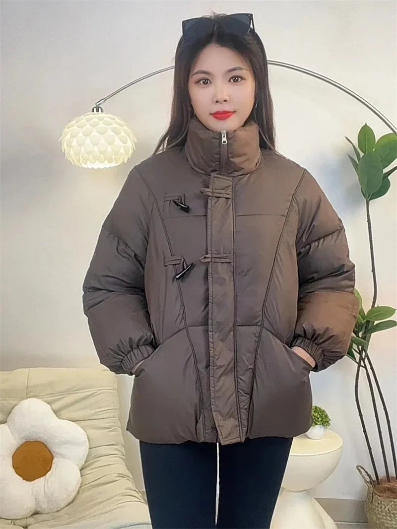Women's Jacket New Korean Version Stand Collar Short Cotton-padded Jacket Thickening Warm Parkas Winter Vintage Coat