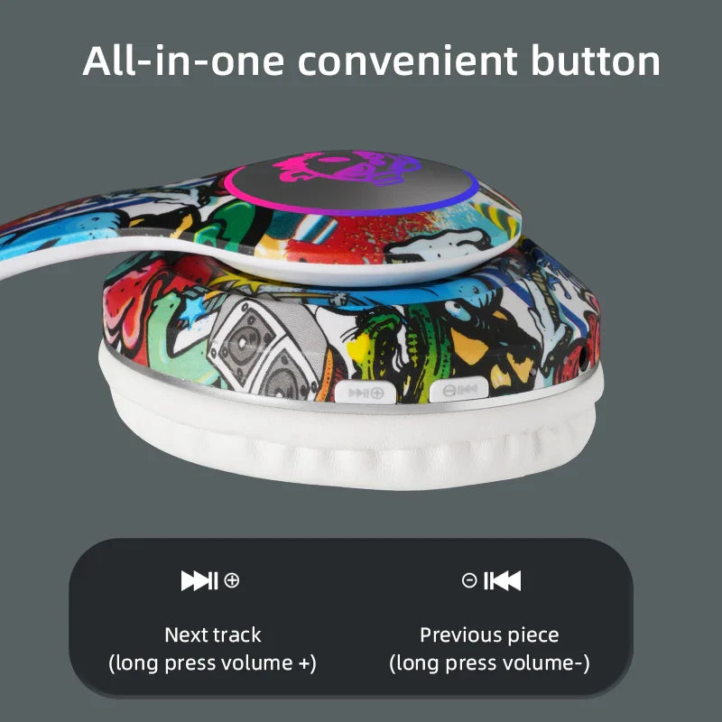 Graffiti Bluetooth Headphones LED Light Game Doodle Wireless Headsets Earphones With Mic For Kids Boy Girl Gift Support TF Card